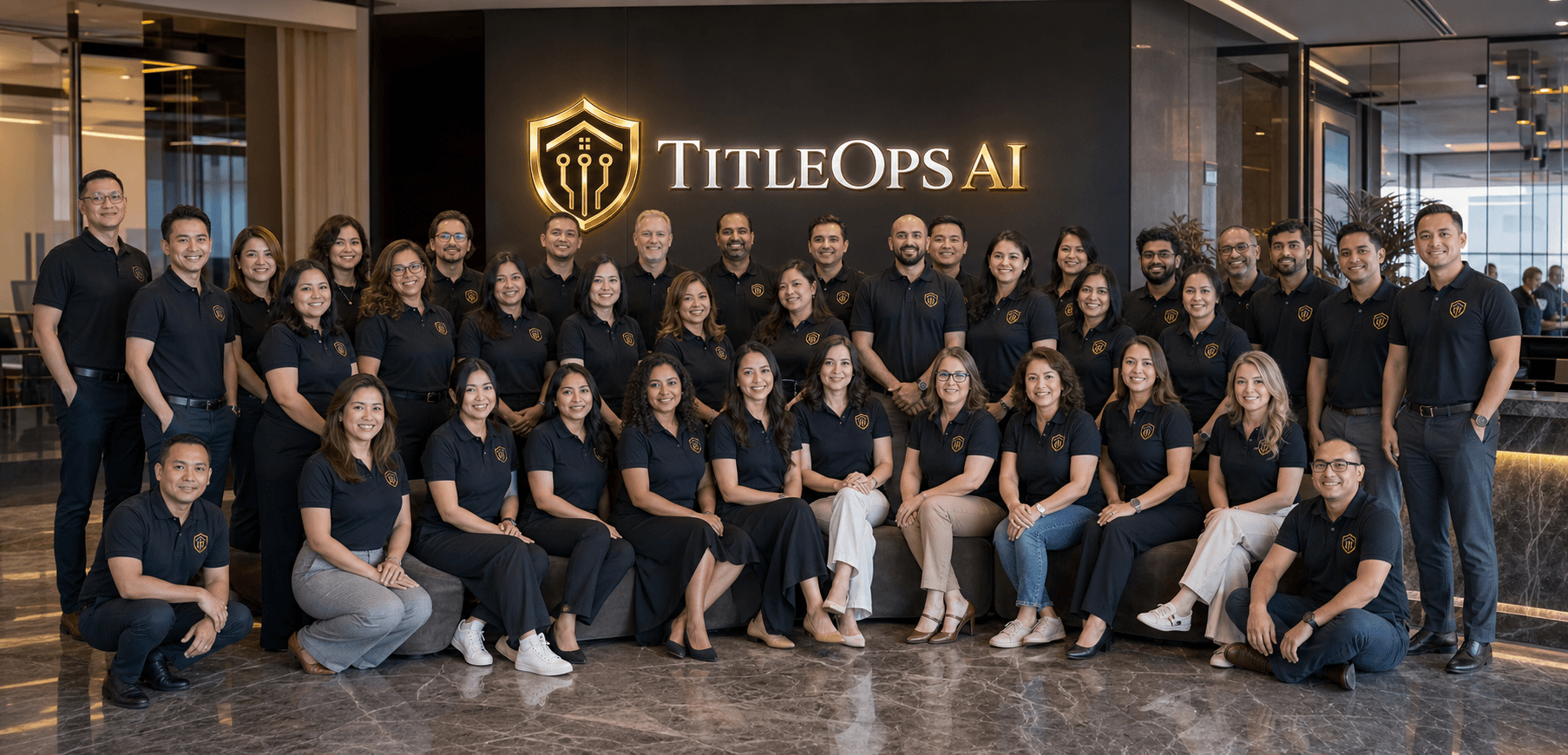 TitleOps AI professional talent network team in a modern lobby